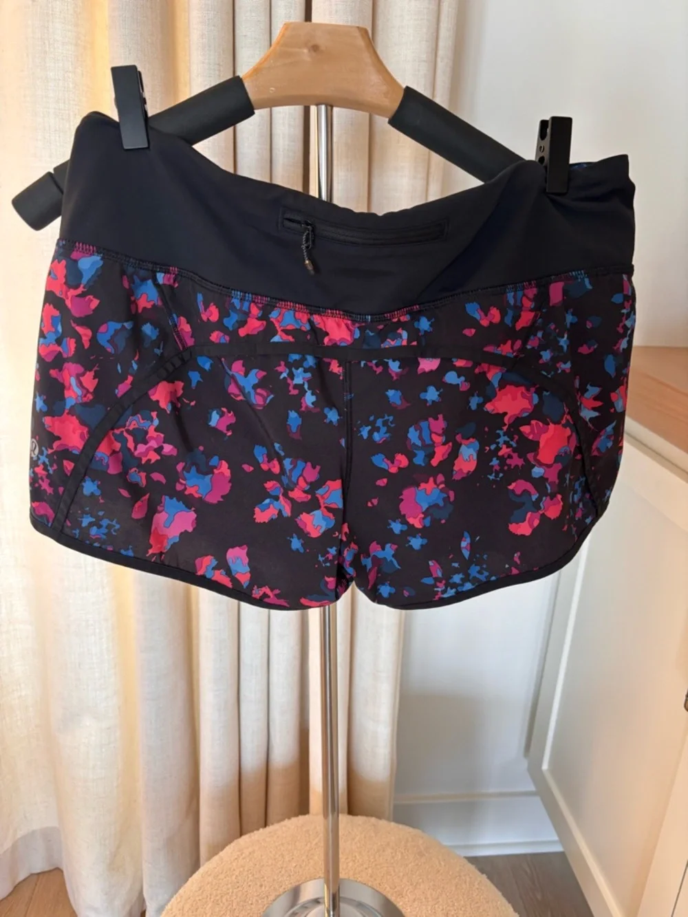 Lululemon Black Floral Active Shorts with Pink & Blue Accents - Picture 2 of 3